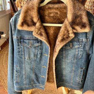 Denim jacket with faux fur lining